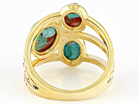 Blended Turquoise With Spiny Oyster Shell 18k Gold Over Sterling Silver Ring