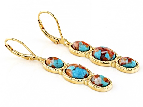 Blended Turquoise With Spiny Oyster Shell 18K Gold Over Sterling Silver Earrings