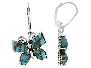 Blue Copper Composite Turquoise Sterling Silver Butterfly Earrings