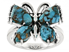 Blue Copper Turquoise Sterling Silver Butterfly Ring
