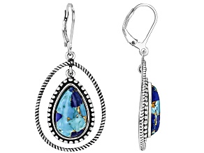 Blended Turquoise with Lapis Lazuli Sterling Silver Dangle Earrings