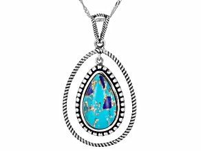 Blended Turquoise With Lapis Lazuli Sterling Silver Pendant With Chain