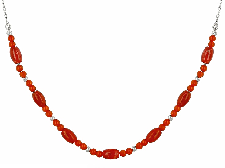 Red Sponge Coral Rhodium Over Sterling Silver Necklace