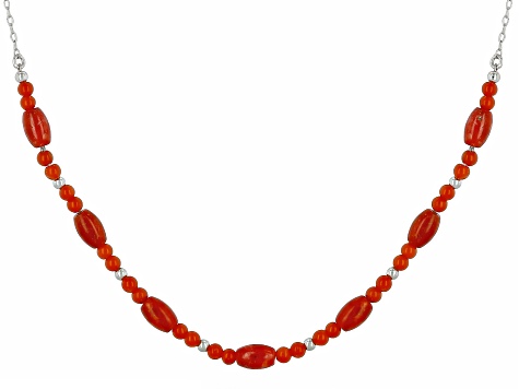 Red Sponge Coral Rhodium Over Sterling Silver Necklace