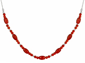 Red Sponge Coral Rhodium Over Sterling Silver Necklace