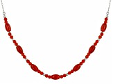 Red Sponge Coral Rhodium Over Sterling Silver Necklace