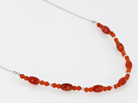 Red Sponge Coral Rhodium Over Sterling Silver Necklace