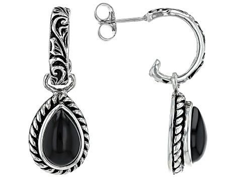 Black Onyx Oxidized Sterling Silver Dangle Earrings