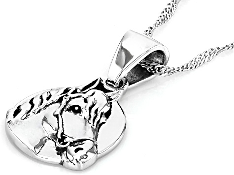 Oxidized Sterling Silver Horse Pendant With Chain