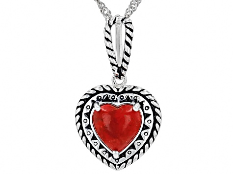 Red Sponge Coral Sterling Silver Pendant With Chain