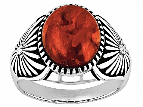 Red Sponge Coral Sterling Silver Men's Ring