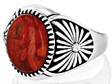 Red Sponge Coral Sterling Silver Men's Ring