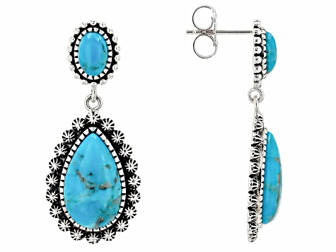 Blue Composite Turquoise Oxidized Sterling Silver Dangle Earrings