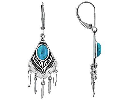 Blue Composite Turquoise Oxidized Sterling Silver Tassel Earrings