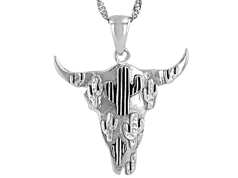 Sterling Silver Cactus & Bull Pendant With Chain