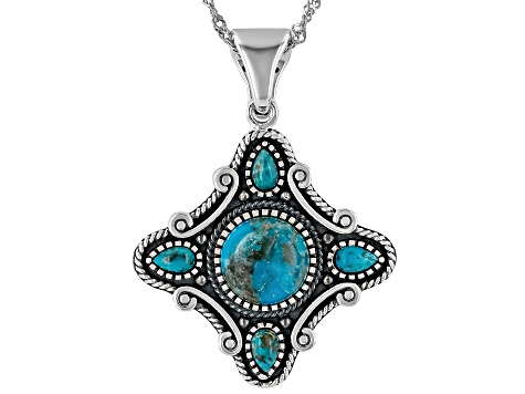 Composite Turquoise Oxidized Sterling Silver Pendant With Chain