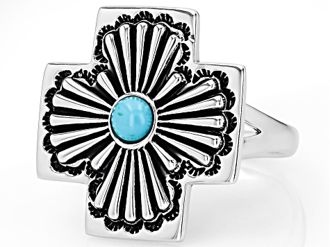 Blue Composite Kingman Turquoise Oxidized Sterling Silver Cross Ring