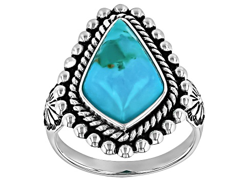 Blue Composite Turquoise Oxidized Sterling Silver Solitaire Ring