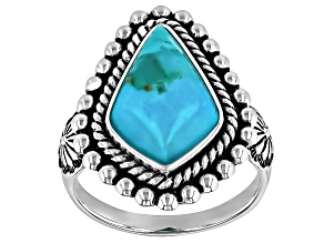 Blue Composite Turquoise Oxidized Sterling Silver Solitaire Ring