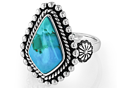 Blue Composite Turquoise Oxidized Sterling Silver Solitaire Ring