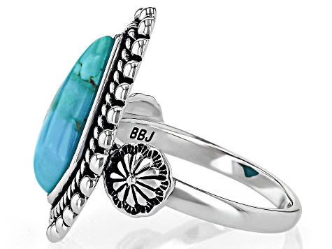 Blue Composite Turquoise Oxidized Sterling Silver Solitaire Ring