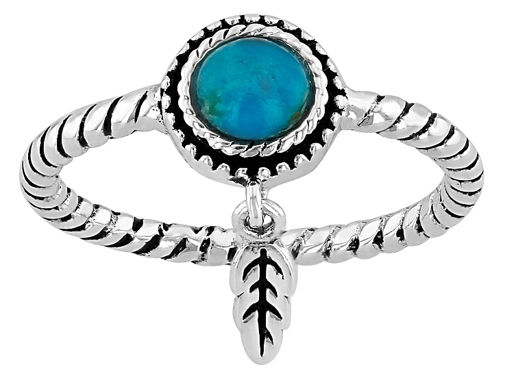 Blue Composite Turquoise Sterling Silver Feather Charm Ring