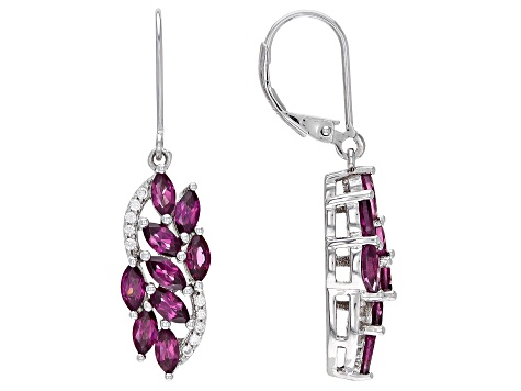 Raspberry Rhodolite Rhodium Over Silver Earrings 3.00ctw