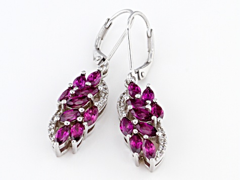 Raspberry Rhodolite Rhodium Over Silver Earrings 3.00ctw