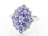 Blue Tanzanite Rhodium Over Sterling Silver Cluster Ring 1.80ctw