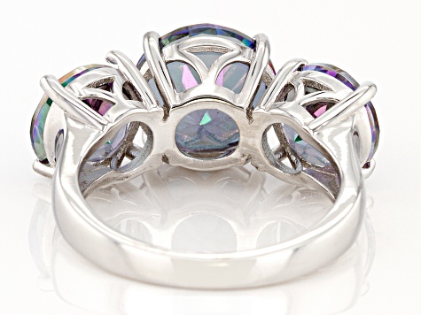 Multicolor Quartz Rhodium Over Sterling Silver 3-Stone Ring 7.04ctw