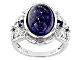 Blue Lapis Lazuli Rhodium Over Sterling Silver Ring .24ctw