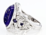 Blue Lapis Lazuli Rhodium Over Sterling Silver Ring .24ctw