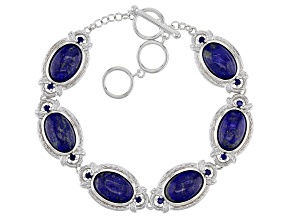 Blue Lapis Rhodium Over Sterling Silver Bracelet .41ctw