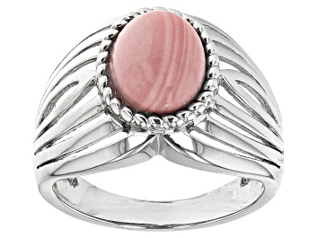 Picture of Pink Mookaite Rhodium Over Sterling Silver Solitaire Ring