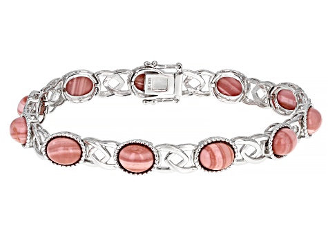 Pink Mookaite Rhodium Over Sterling Silver Tennis Bracelet