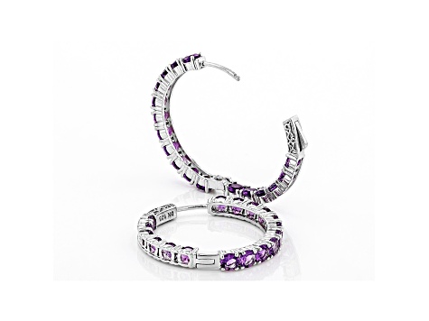 Purple Amethyst Rhodium Over Silver Inside/Outside Hoop Earrings 7.23ctw