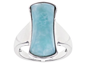 Blue Larimar Rhodium  Over Sterling Silver Solitaire Ring