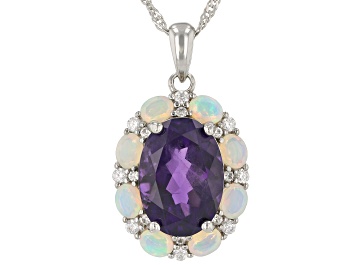 Picture of Purple African Amethyst Rhodium Over Sterling  Silver Pendant With Chain 6.01ctw
