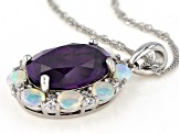 Purple African Amethyst Rhodium Over Sterling  Silver Pendant With Chain 6.01ctw