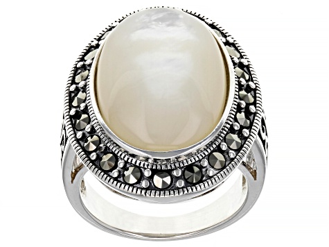 White Mother-of-Pearl Rhodium Over Sterling Silver Ring - SZH061 | JTV.com