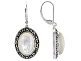 White Mother-Of-Pearl Rhodium Over Sterling Silver Earrings