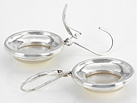 White Mother-Of-Pearl Rhodium Over Sterling Silver Earrings