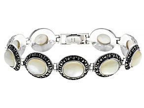 White Mother-Of-Pearl Rhodium Over Sterling Silver Bracelet