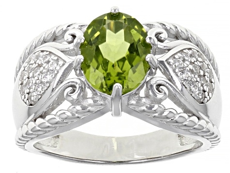 Green Peridot Rhodium Over Sterling Silver Ring 2.03ctw