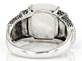 Rainbow Moonstone with Marcasite Rhodium Over Sterling Silver Ring. 12x10mm