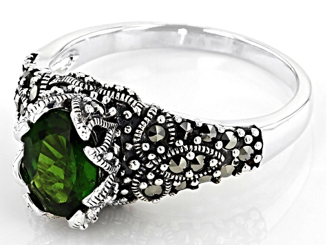 Green Chrome Diopside Rhodium Over Sterling Silver Ring 1.06ct