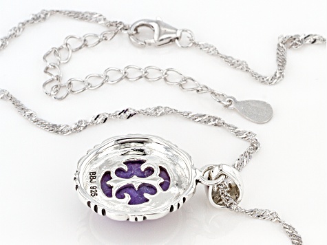 Purple Charoite Rhodium Over Sterling Silver Pendant With Chain