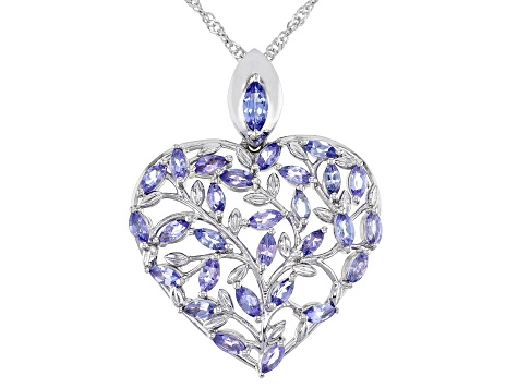 Blue Tanzanite Rhodium Over Sterling Silver Heart Shape Pendant
