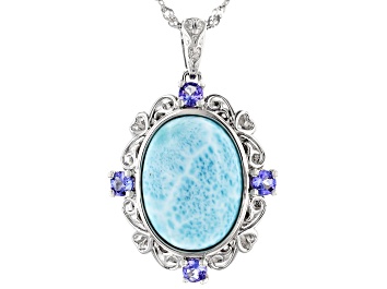 Picture of Blue Larimar Rhodium Over Sterling Silver Pendant with Chain 0.41ctw