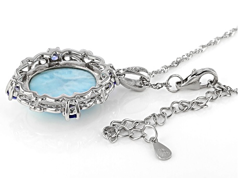 Blue Larimar Rhodium Over Sterling Silver Pendant with Chain 0.41ctw